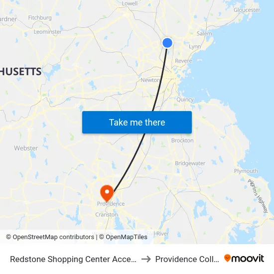 Redstone Shopping Center Access Rd to Providence College map