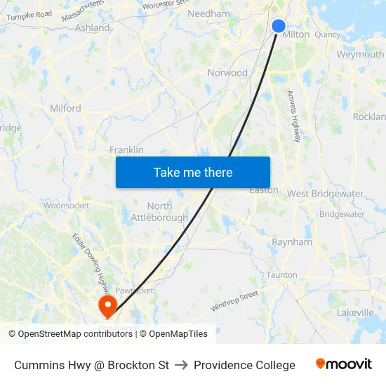 Cummins Hwy @ Brockton St to Providence College map