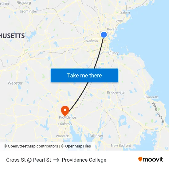 Cross St @ Pearl St to Providence College map