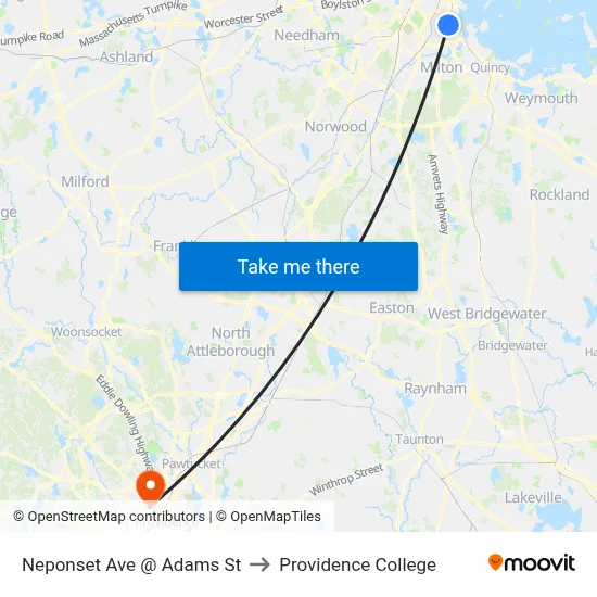 Neponset Ave @ Adams St to Providence College map