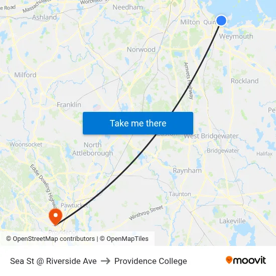 Sea St @ Riverside Ave to Providence College map