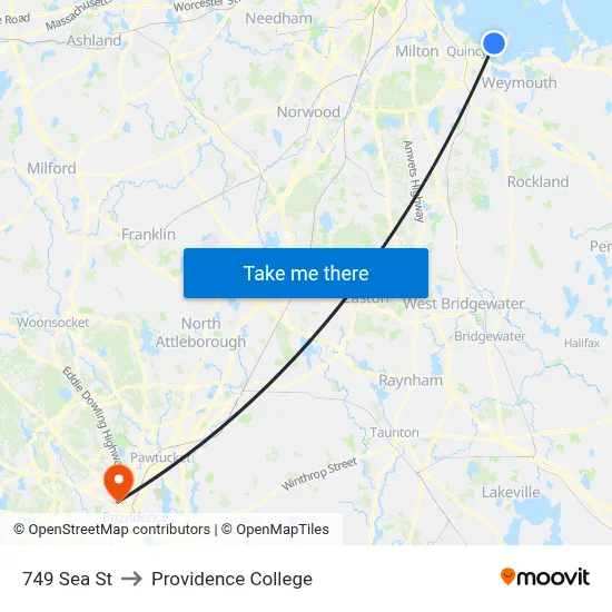 749 Sea St to Providence College map