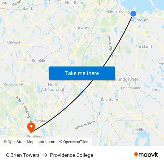 O'Brien Towers to Providence College map