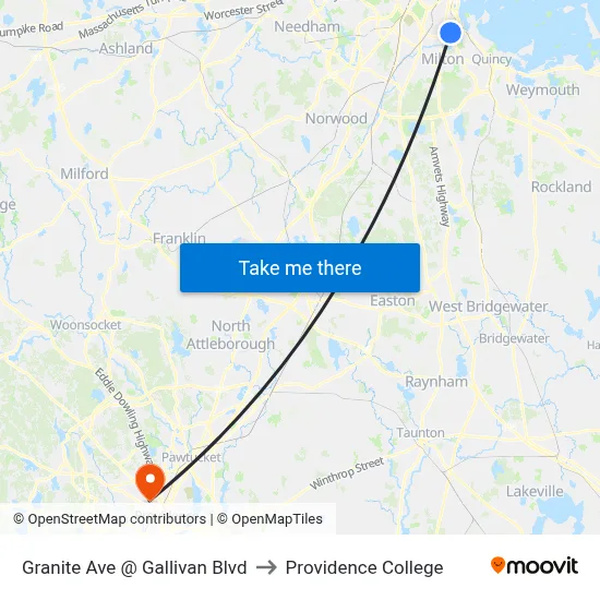 Granite Ave @ Gallivan Blvd to Providence College map