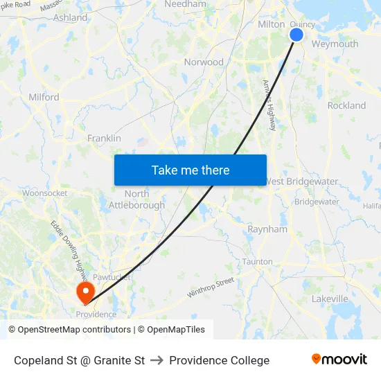 Copeland St @ Granite St to Providence College map