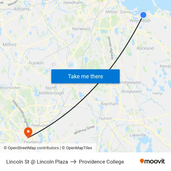 Lincoln St @ Lincoln Plaza to Providence College map