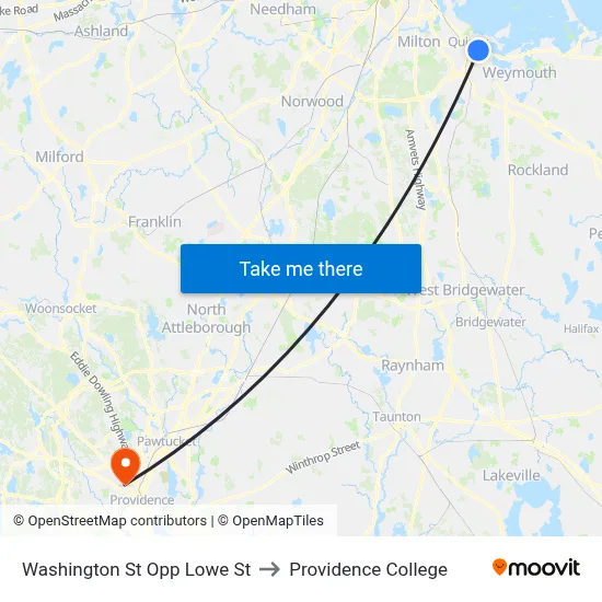 Washington St Opp Lowe St to Providence College map