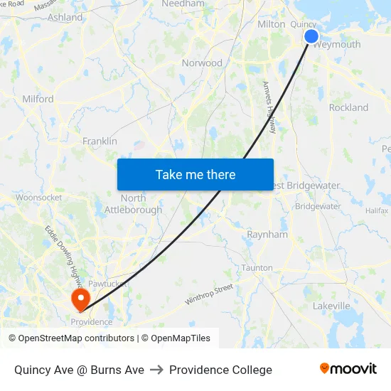 Quincy Ave @ Burns Ave to Providence College map