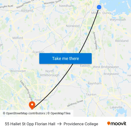 55 Hallet St Opp Florian Hall to Providence College map
