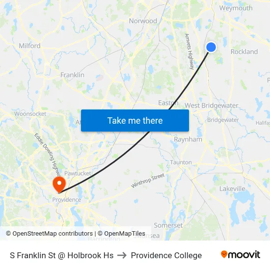 S Franklin St @ Holbrook Hs to Providence College map