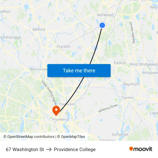 67 Washington St to Providence College map