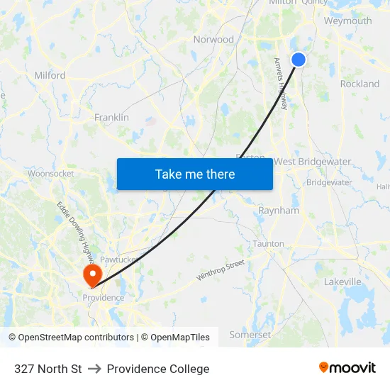 327 North St to Providence College map