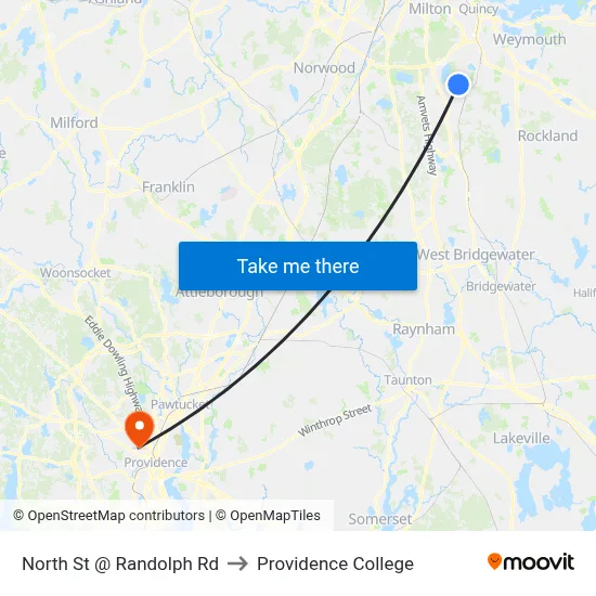 North St @ Randolph Rd to Providence College map