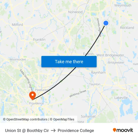 Union St @ Boothby Cir to Providence College map