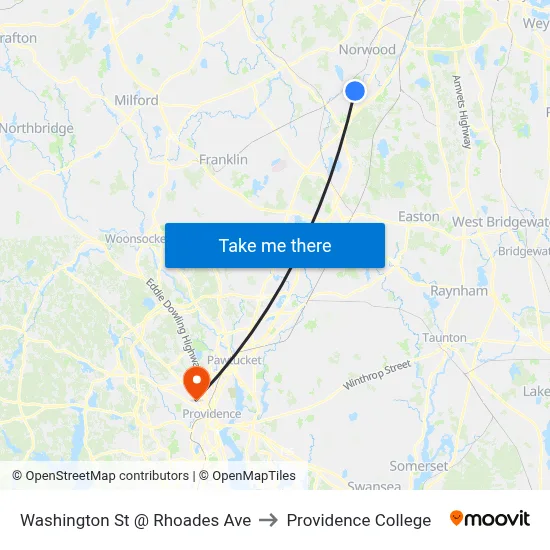Washington St @ Rhoades Ave to Providence College map