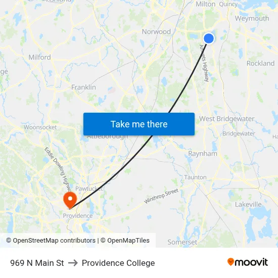 969 N Main St to Providence College map