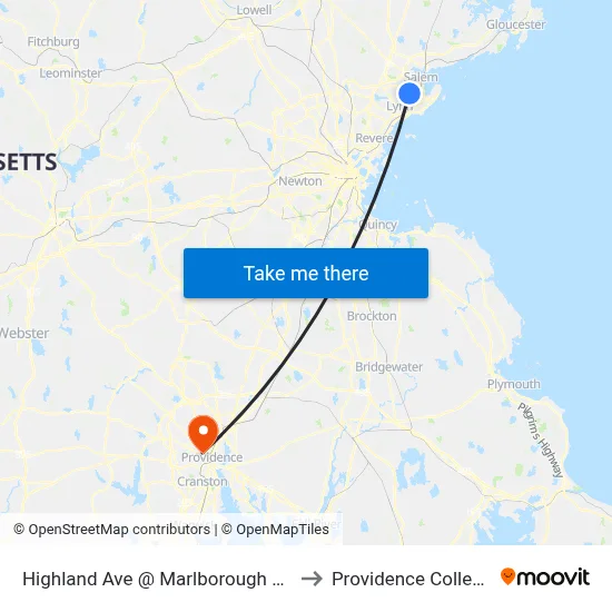 Highland Ave @ Marlborough Rd to Providence College map
