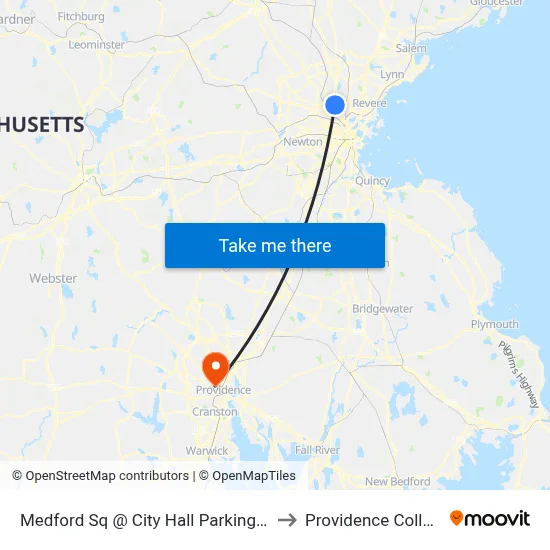 Medford Sq @ City Hall Parking Lot to Providence College map