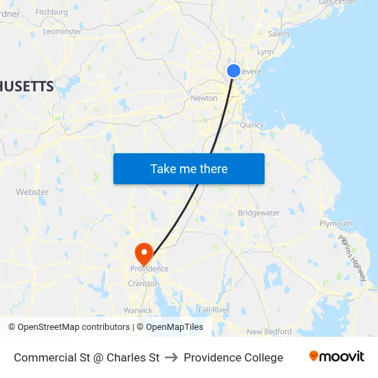 Commercial St @ Charles St to Providence College map