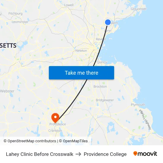 Lahey Clinic Before Crosswalk to Providence College map