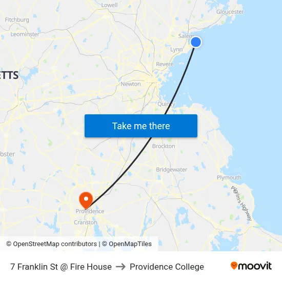 7 Franklin St @ Fire House to Providence College map