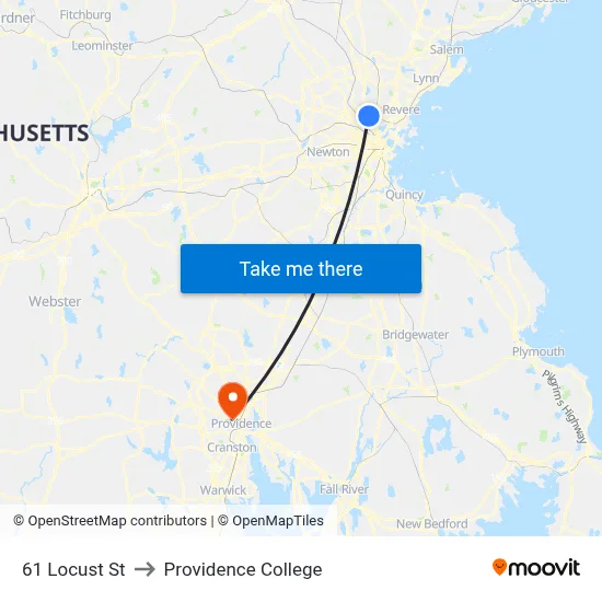 61 Locust St to Providence College map