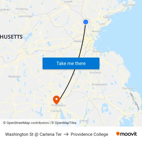 Washington St @ Carlena Ter to Providence College map