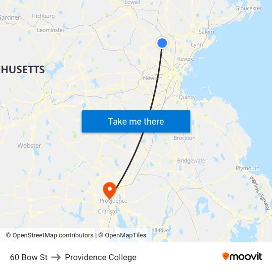 60 Bow St to Providence College map