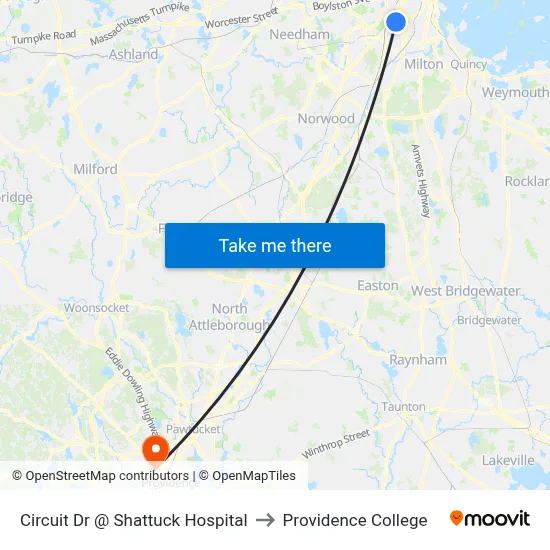 Circuit Dr @ Shattuck Hospital to Providence College map