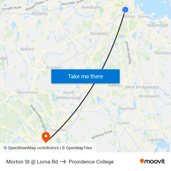 Morton St @ Lorna Rd to Providence College map