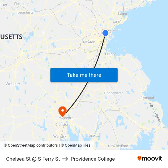Chelsea St @ S Ferry St to Providence College map