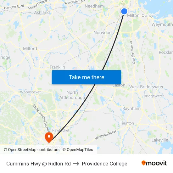 Cummins Hwy @ Ridlon Rd to Providence College map