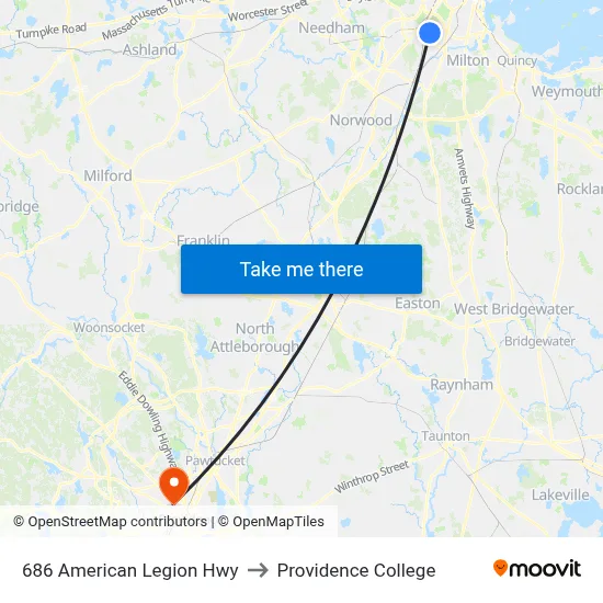 686 American Legion Hwy to Providence College map