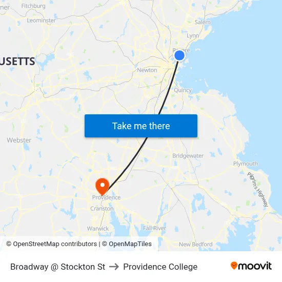 Broadway @ Stockton St to Providence College map