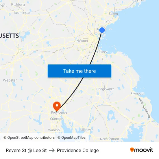 Revere St @ Lee St to Providence College map