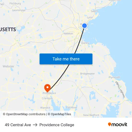 49 Central Ave to Providence College map
