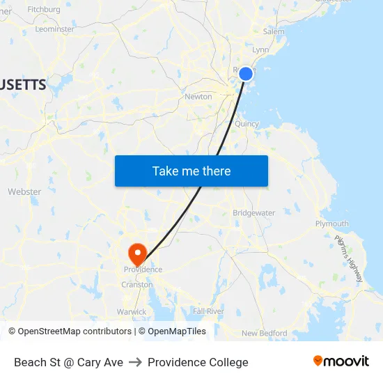 Beach St @ Cary Ave to Providence College map
