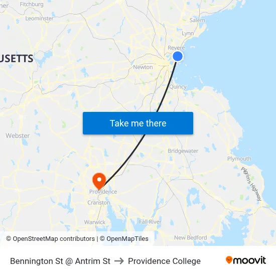 Bennington St @ Antrim St to Providence College map