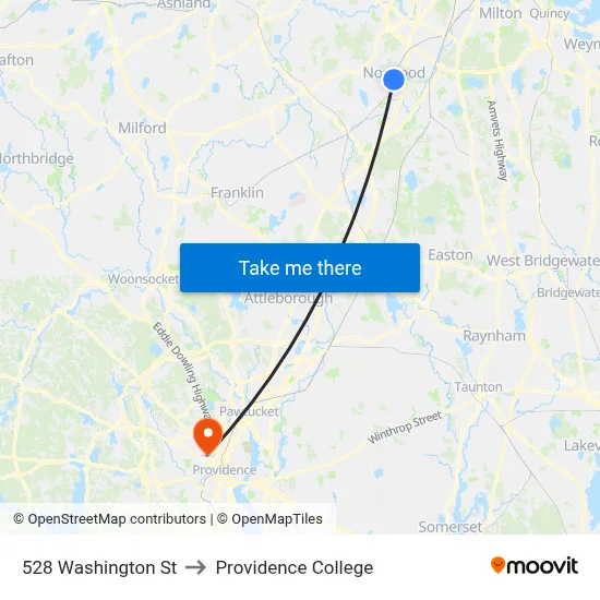 528 Washington St to Providence College map