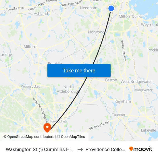 Washington St @ Cummins Hwy to Providence College map