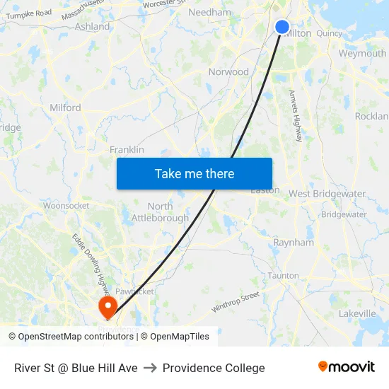 River St @ Blue Hill Ave to Providence College map