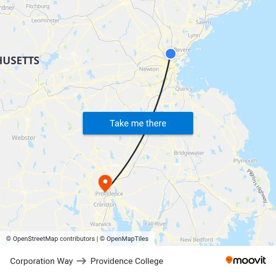 Corporation Way to Providence College map