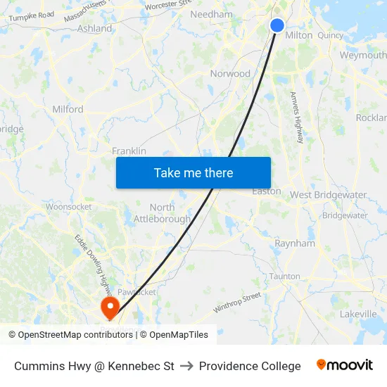 Cummins Hwy @ Kennebec St to Providence College map