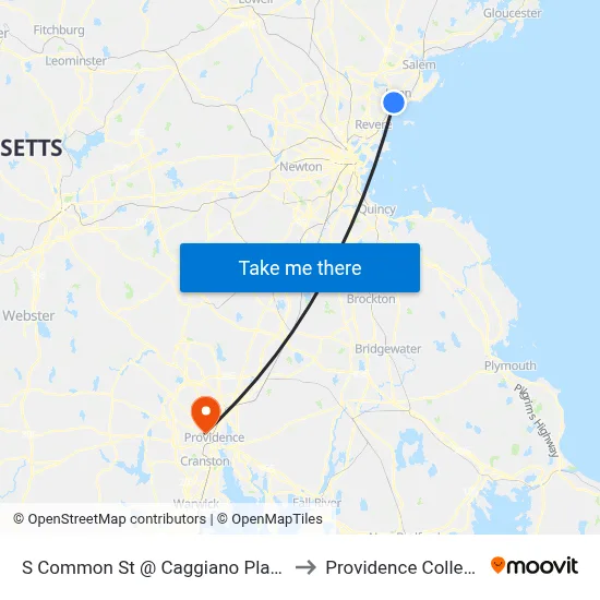 S Common St @ Caggiano Plaza to Providence College map