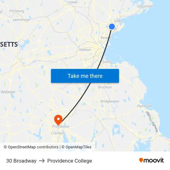 30 Broadway to Providence College map