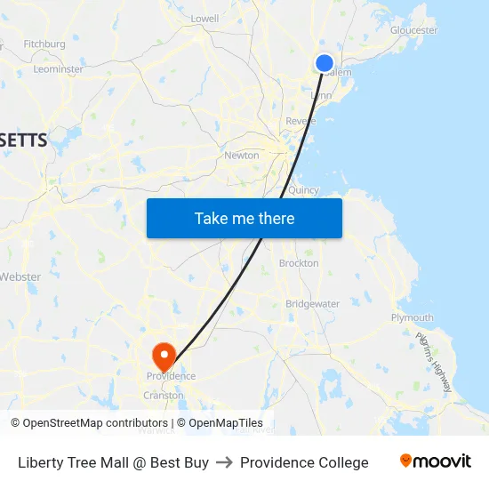 Liberty Tree Mall @ Best Buy to Providence College map