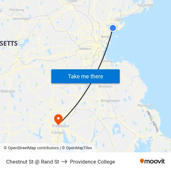 Chestnut St @ Rand St to Providence College map