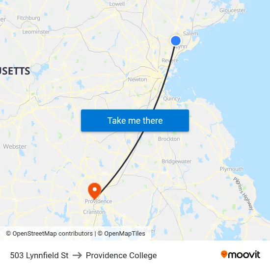 503 Lynnfield St to Providence College map