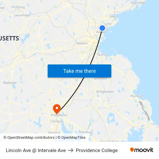 Lincoln Ave @ Intervale Ave to Providence College map