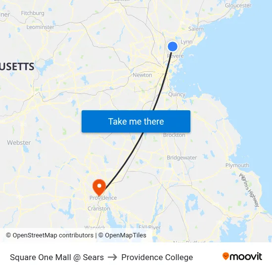 Square One Mall @ Sears to Providence College map